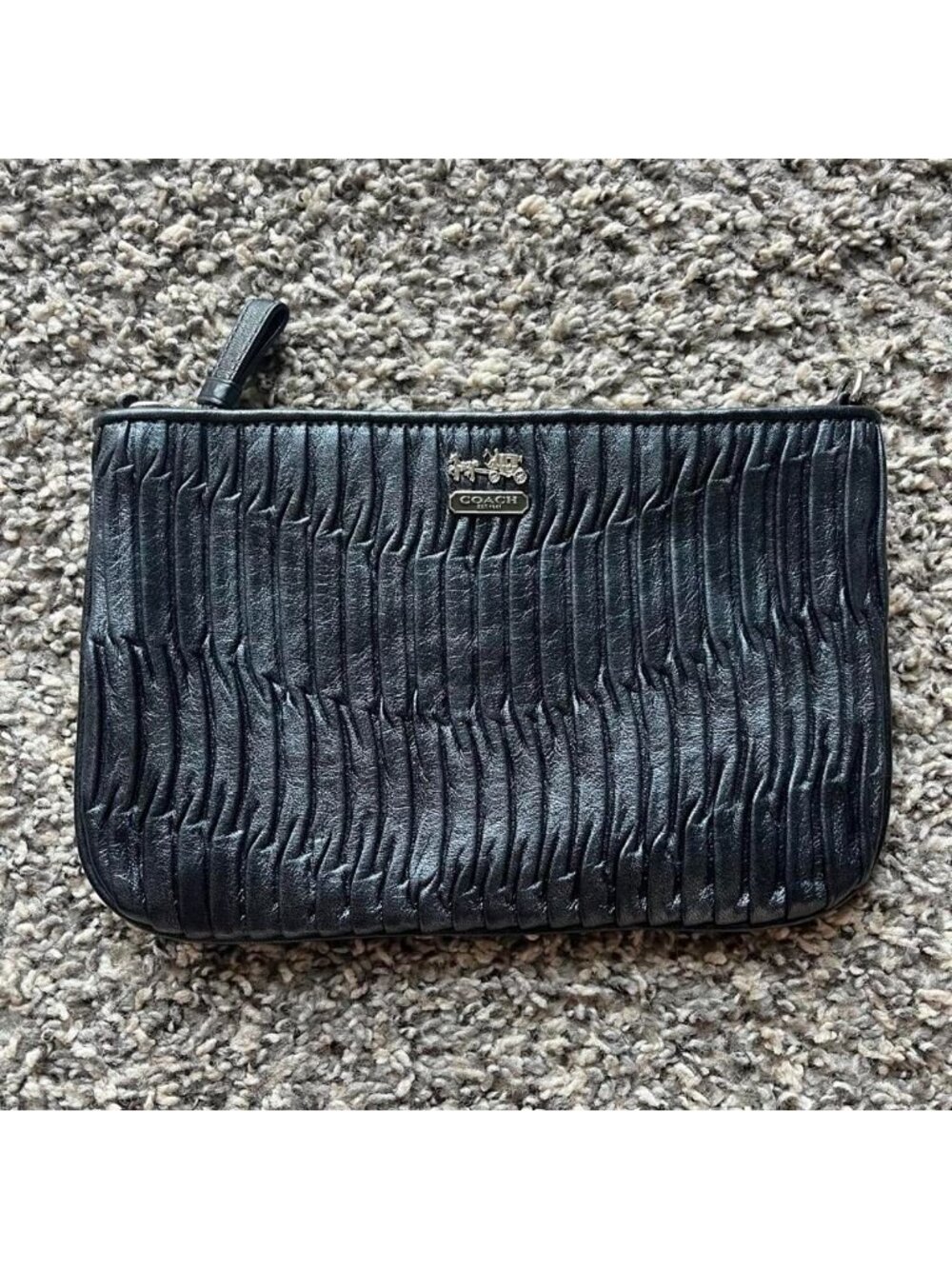 Coach Madison Gathered Leather Large Wristlet Black Pleated Clutch‎ Bag